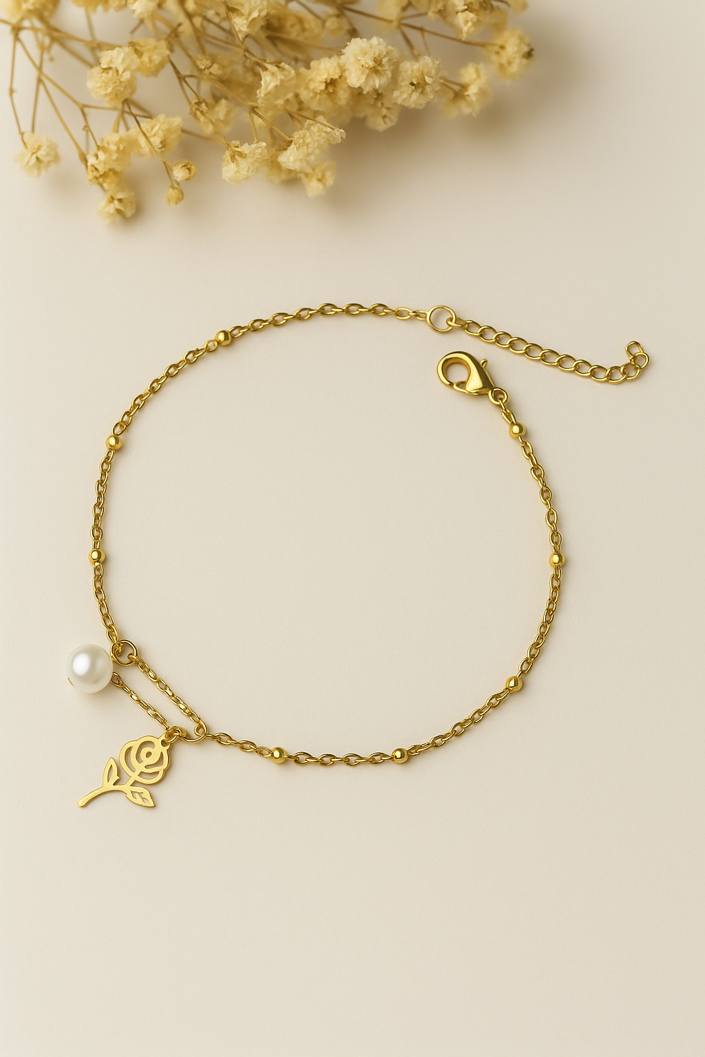 Gold rose pearl Anklet