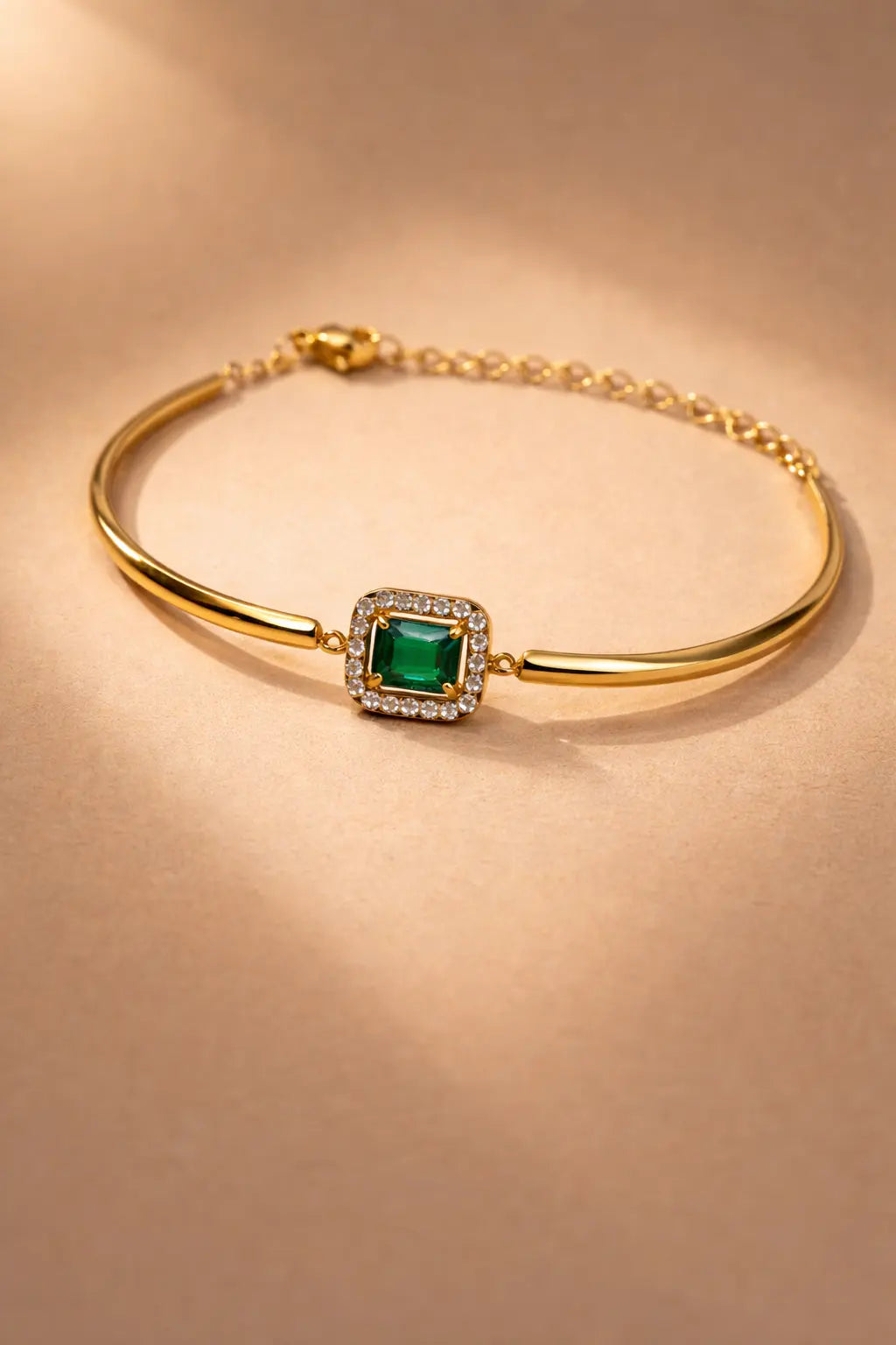 Emerald Halo Bangle Bracelet