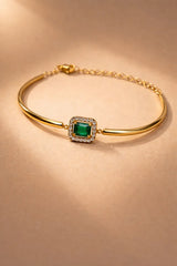 Emerald Halo Bangle Bracelet