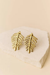 Golden Fern Leaf Stud Earrings