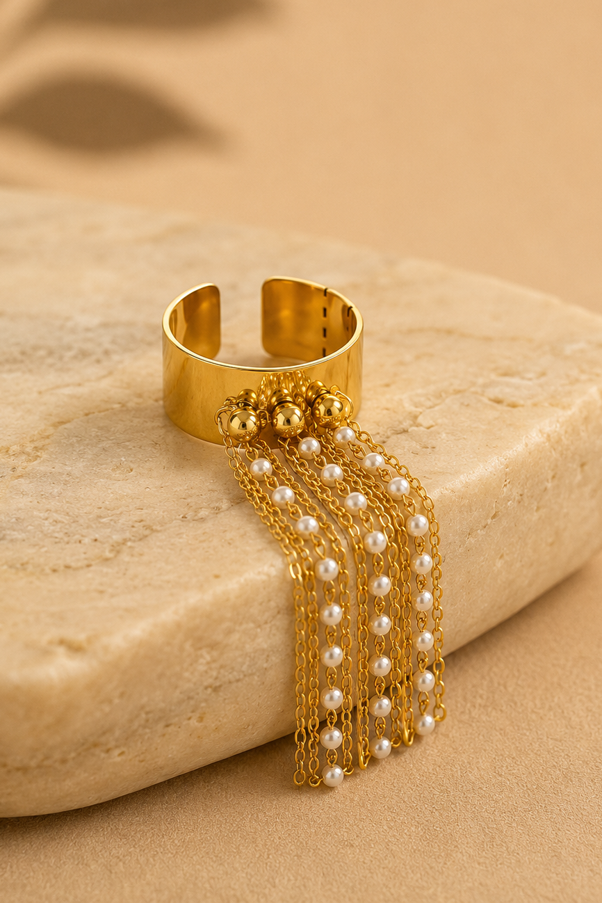 Pearl Cascade Cuff Ring